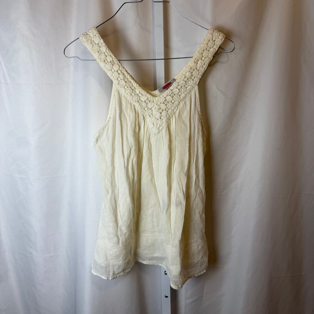 Mille White Lace Crochet V-Neck 100% Cotton Tank Top Sz S Cottagecore Fairycore